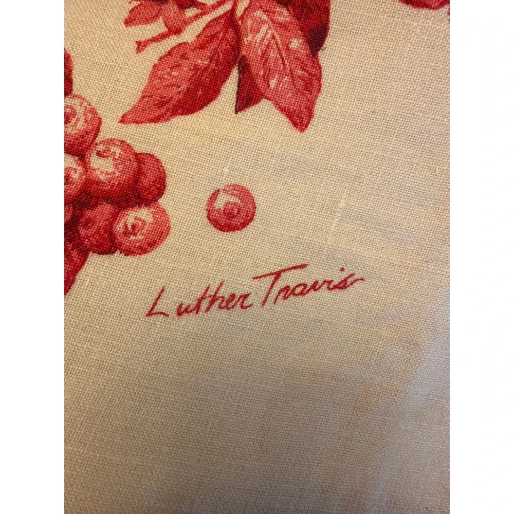 Luther Travis Tablecloth Red Cream Botanical Fruit Floral Round French Country